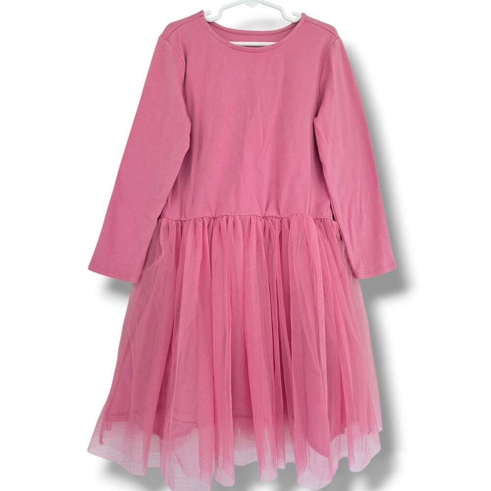 Primary Girls 10 Rose Pink Twirl Tutu Dress Long Sleeved Cotton